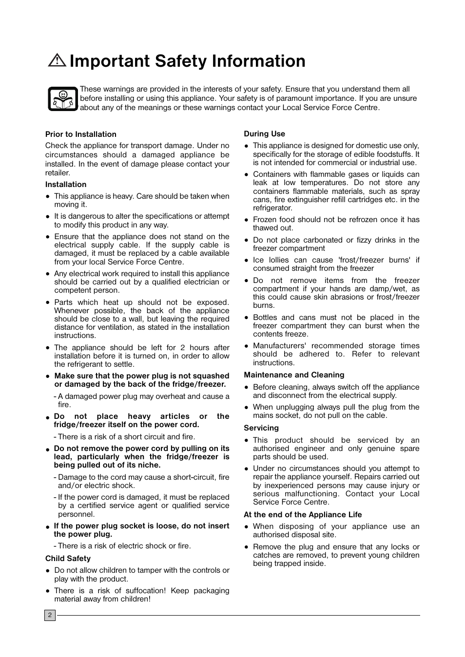 Important safety information | John Lewis CFI 105 User Manual | Page 2 / 12