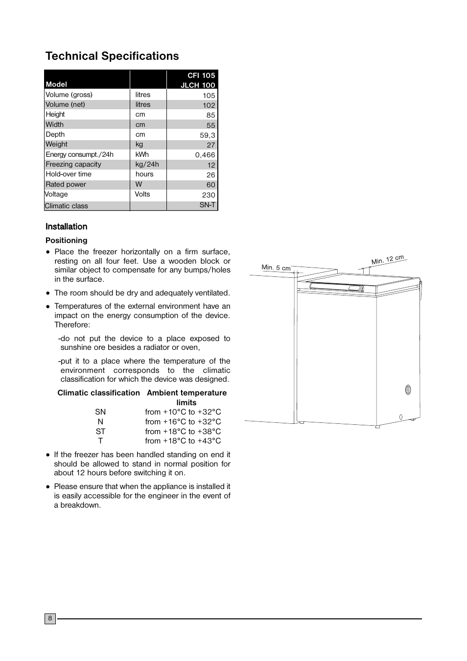 Technical specifications | John Lewis CFI 105 User Manual | Page 8 / 12