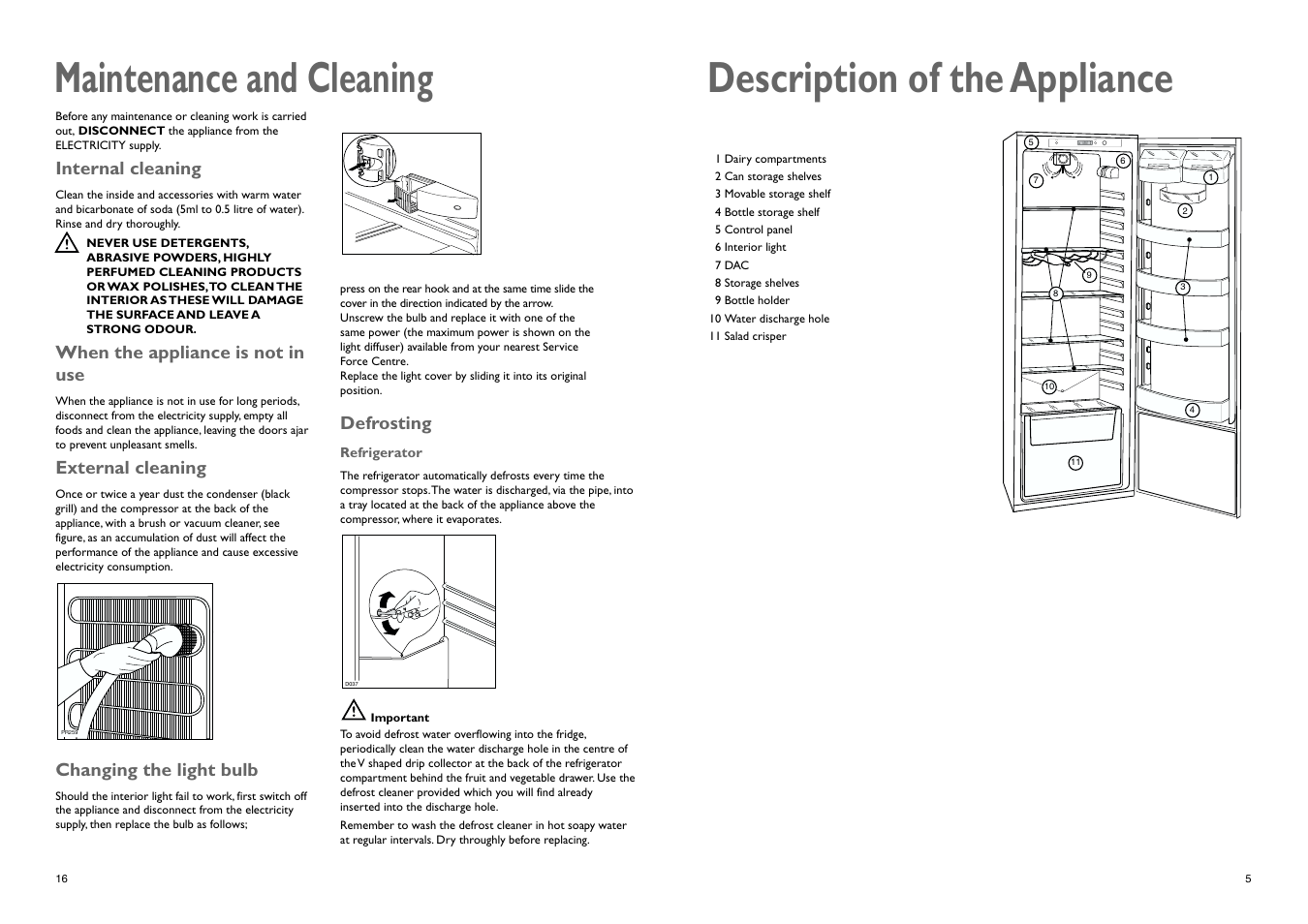 Description of the appliance, Maintenance and cleaning | John Lewis JLBILIC02 User Manual | Page 5 / 10