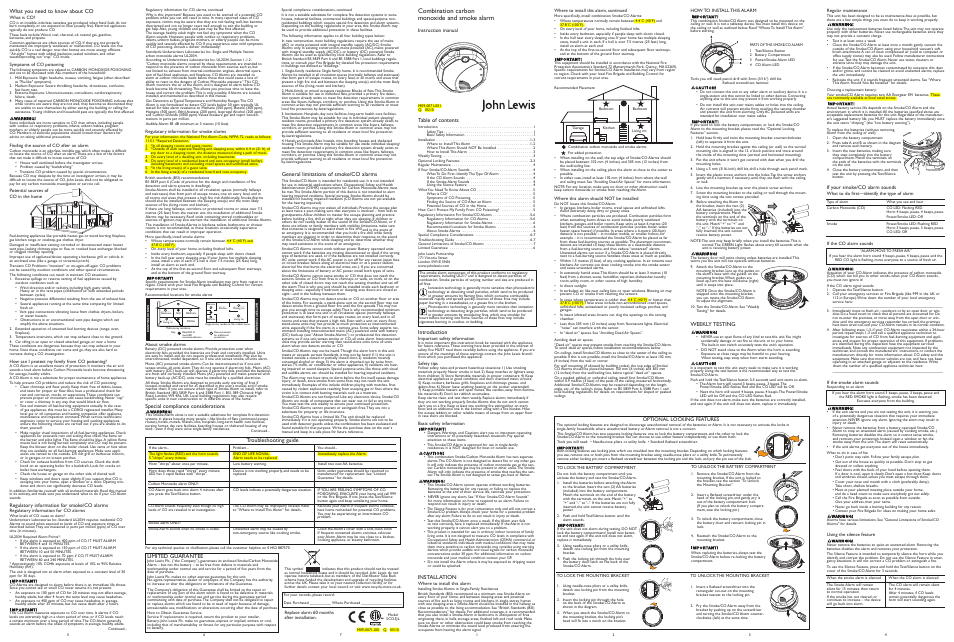 John Lewis SCO5JL User Manual | 1 page