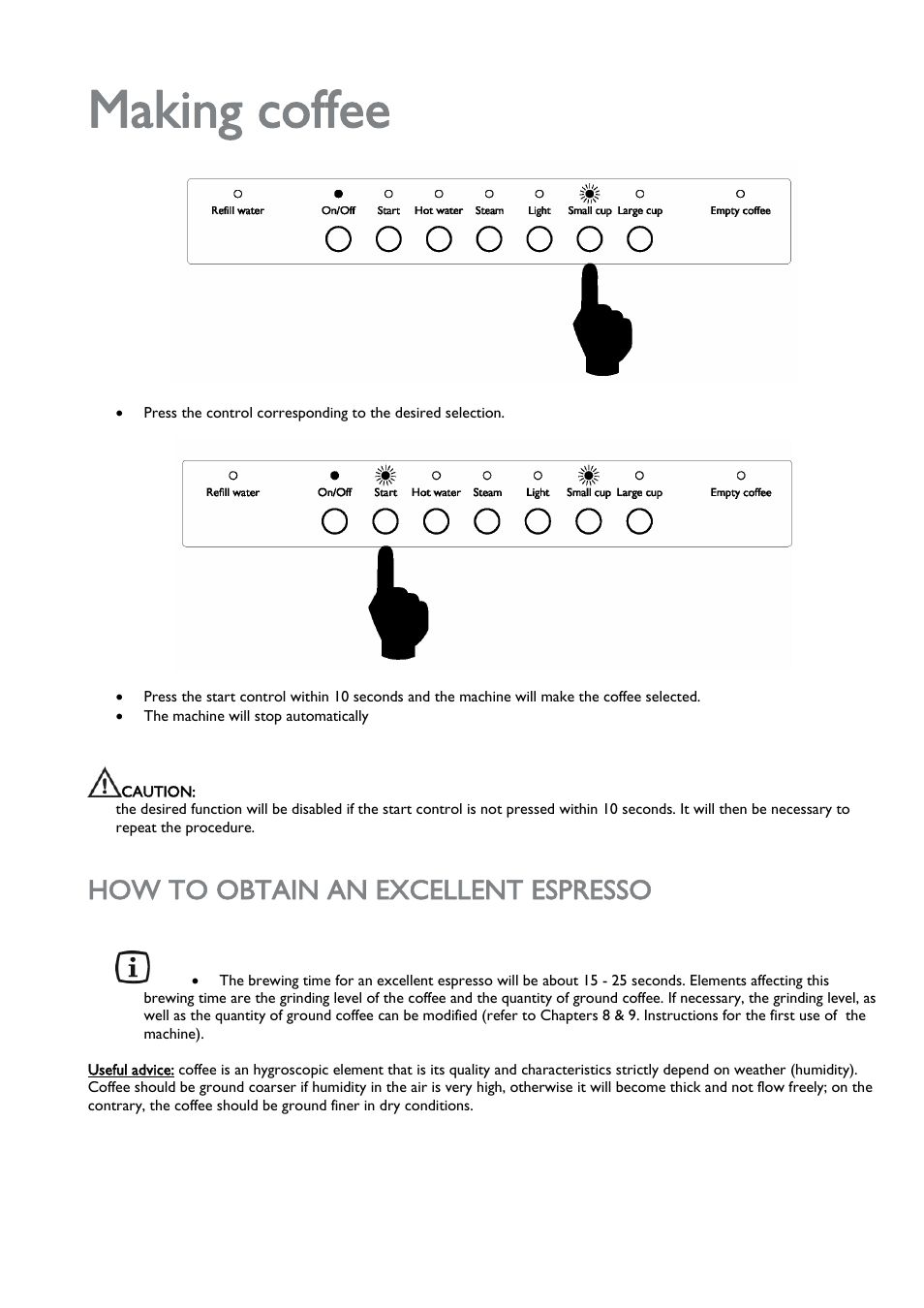 How to obtain an excellent espresso, Making coffee | John Lewis JLBICM 01 User Manual | Page 19 / 32
