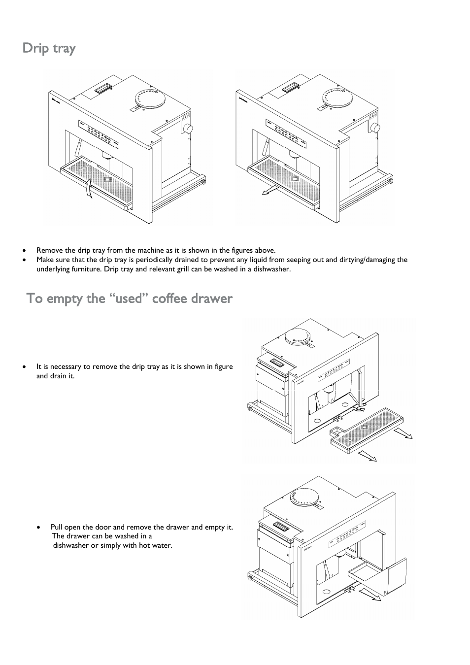 Drip tray, To empty the “used” coffee drawer | John Lewis JLBICM 01 User Manual | Page 28 / 32