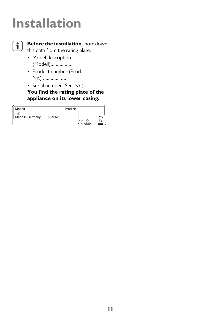 Installation | John Lewis JLBICH605 User Manual | Page 11 / 16