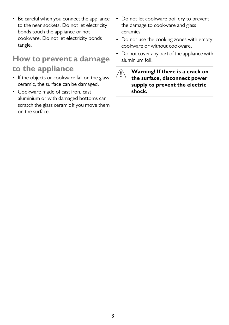 How to prevent a damage to the appliance | John Lewis JLBICH605 User Manual | Page 3 / 16