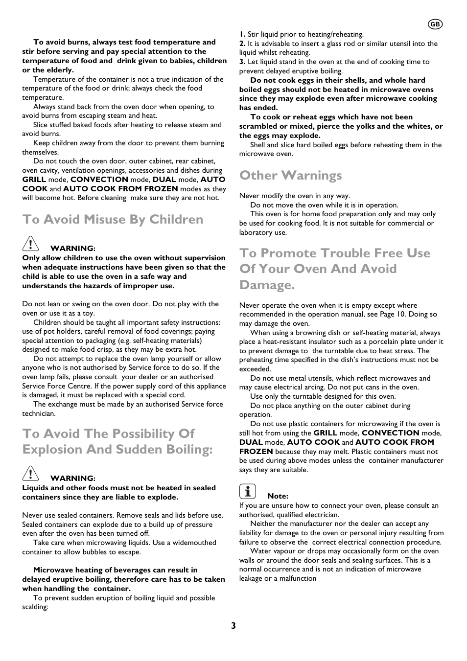 Other warnings | John Lewis JLBIMW01 User Manual | Page 3 / 28