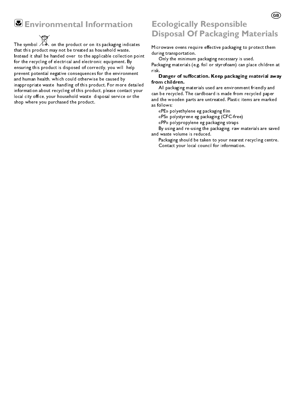 Environmental information | John Lewis JLBIMW01 User Manual | Page 4 / 28