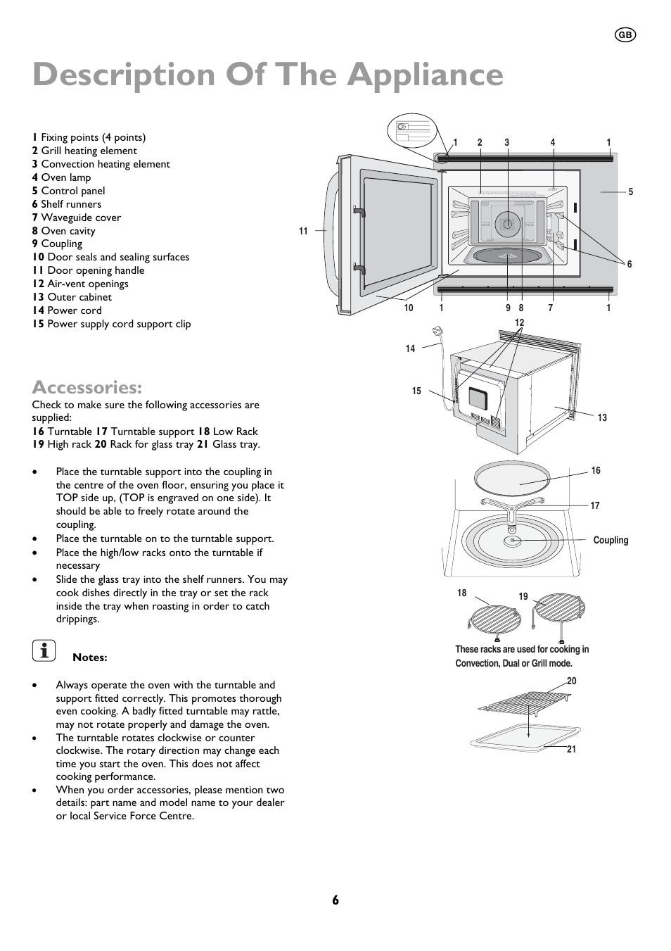 Description of the appliance, Accessories | John Lewis JLBIMW01 User Manual | Page 6 / 28