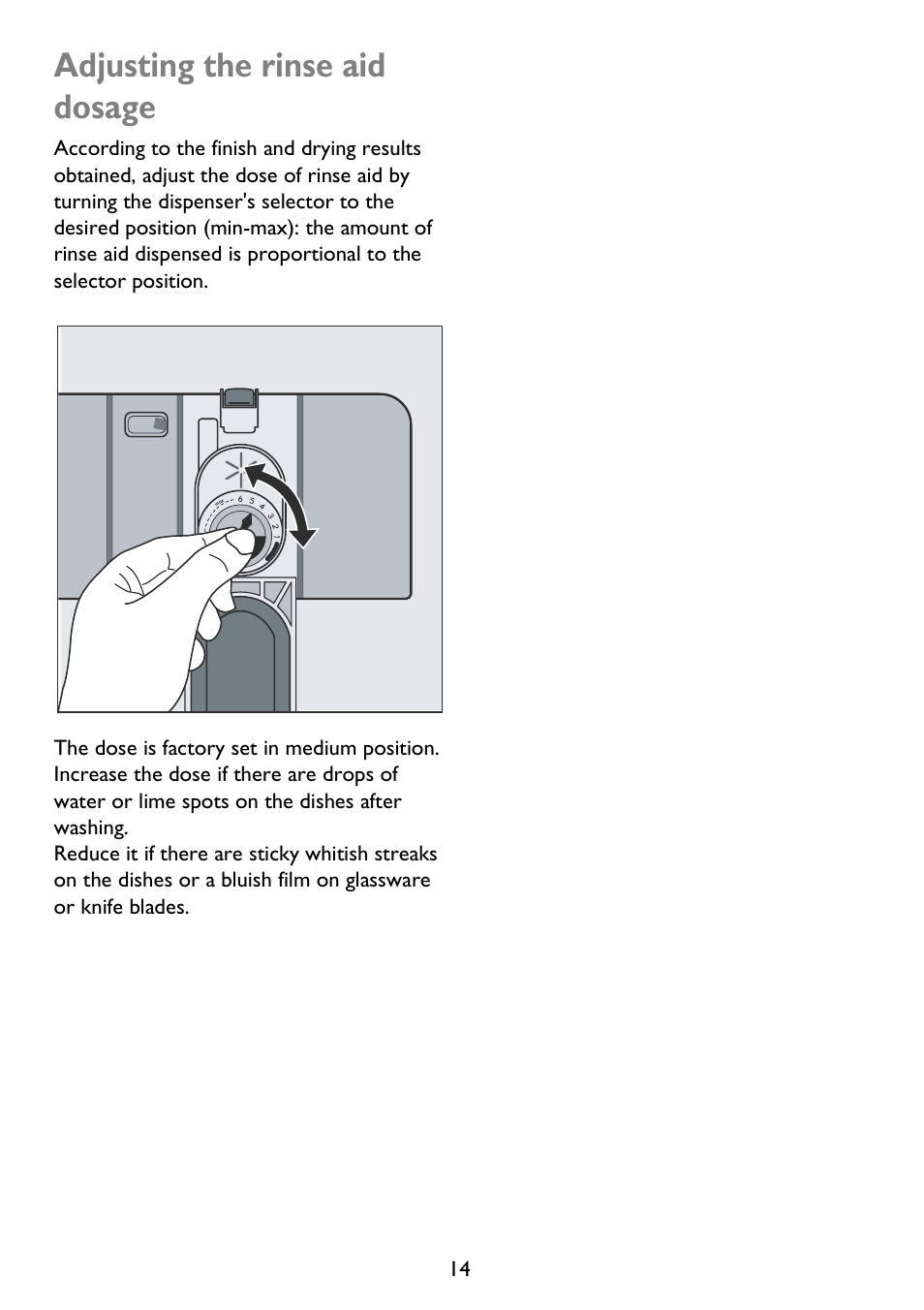 Adjusting the rinse aid dosage | John Lewis JLDWS 907 User Manual | Page 14 / 32