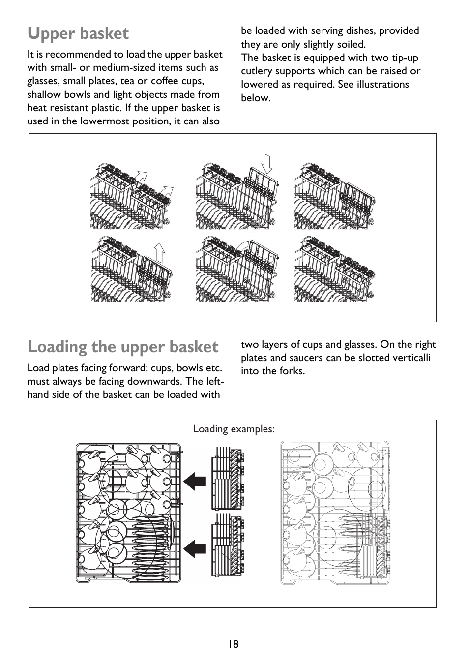 Upper basket, Loading the upper basket | John Lewis JLDWS 907 User Manual | Page 18 / 32