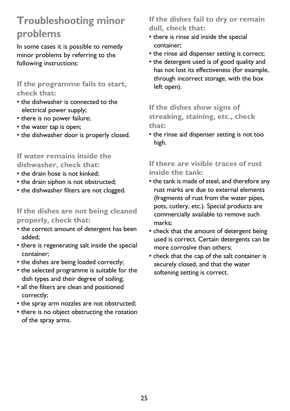 Troubleshooting minor problems | John Lewis JLDWS 907 User Manual | Page 25 / 32