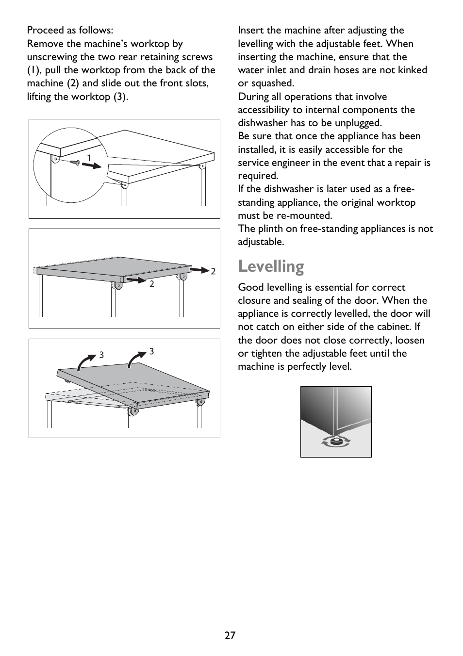 Levelling | John Lewis JLDWS 907 User Manual | Page 27 / 32