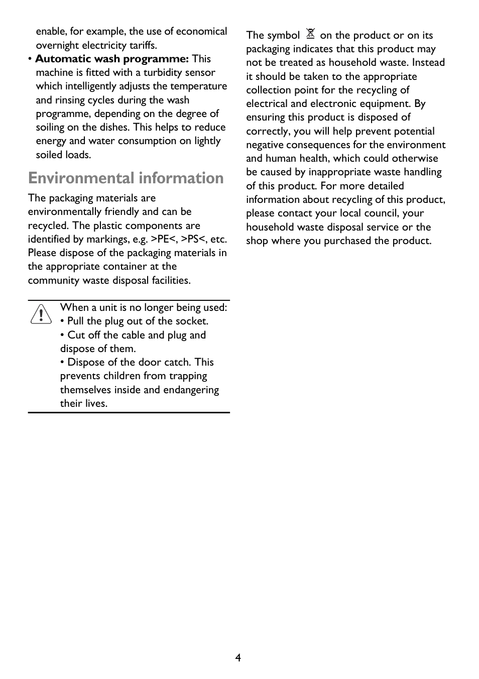 Environmental information | John Lewis JLDWS 907 User Manual | Page 4 / 32