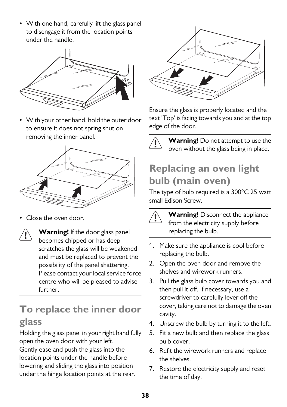 Replacing an oven light bulb (main oven) | John Lewis JLBIDO911 User Manual | Page 38 / 48