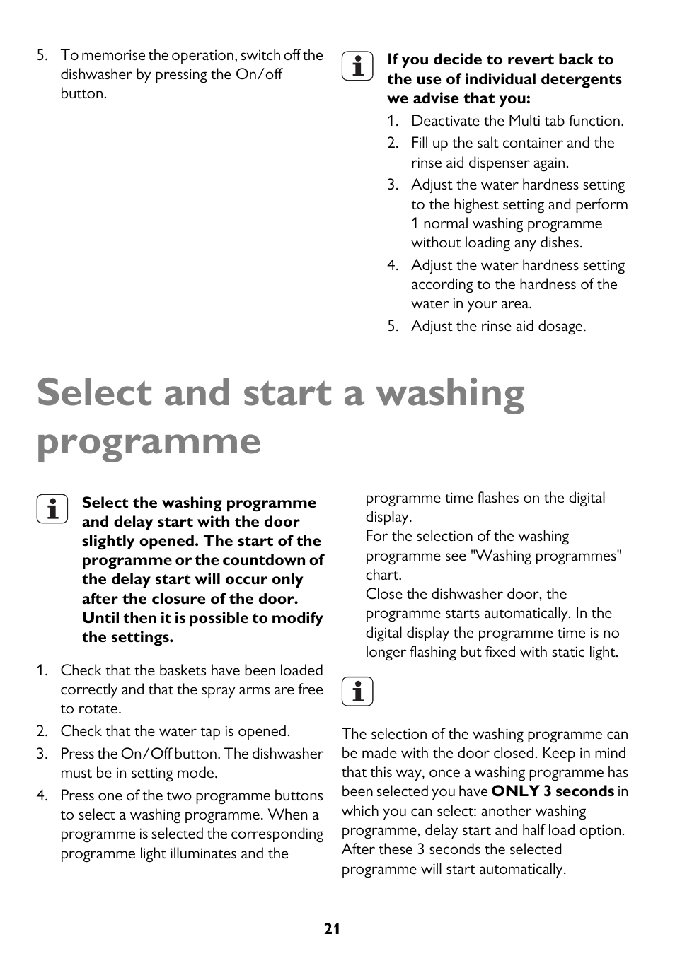 Select and start a washing programme | John Lewis JLDWW 1205 User Manual | Page 21 / 36