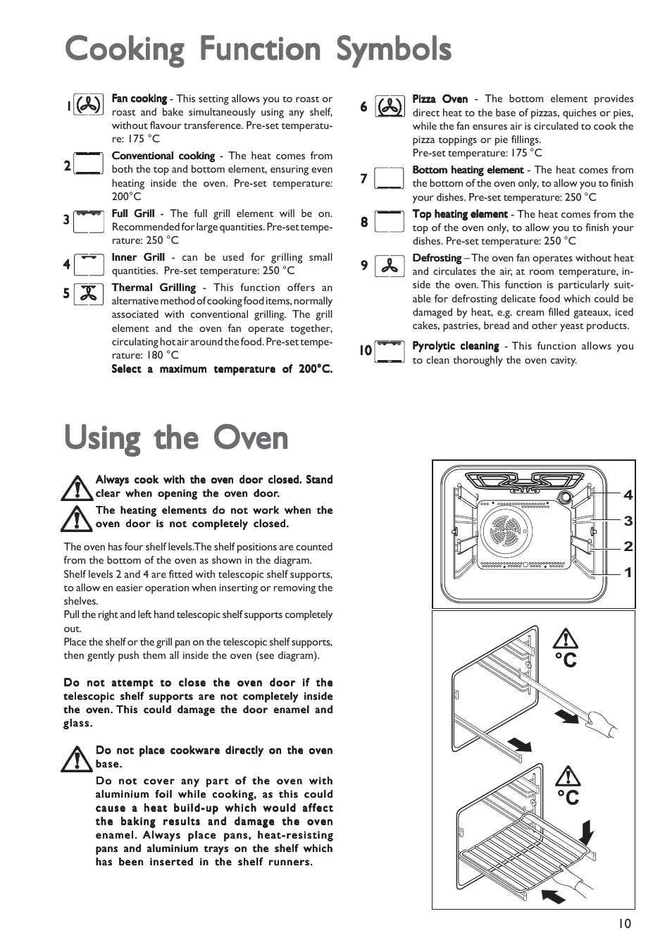Using the ov, Using the ov using the oven en en en en, Cooking function symbols | John Lewis JLBIOS603 User Manual | Page 10 / 28
