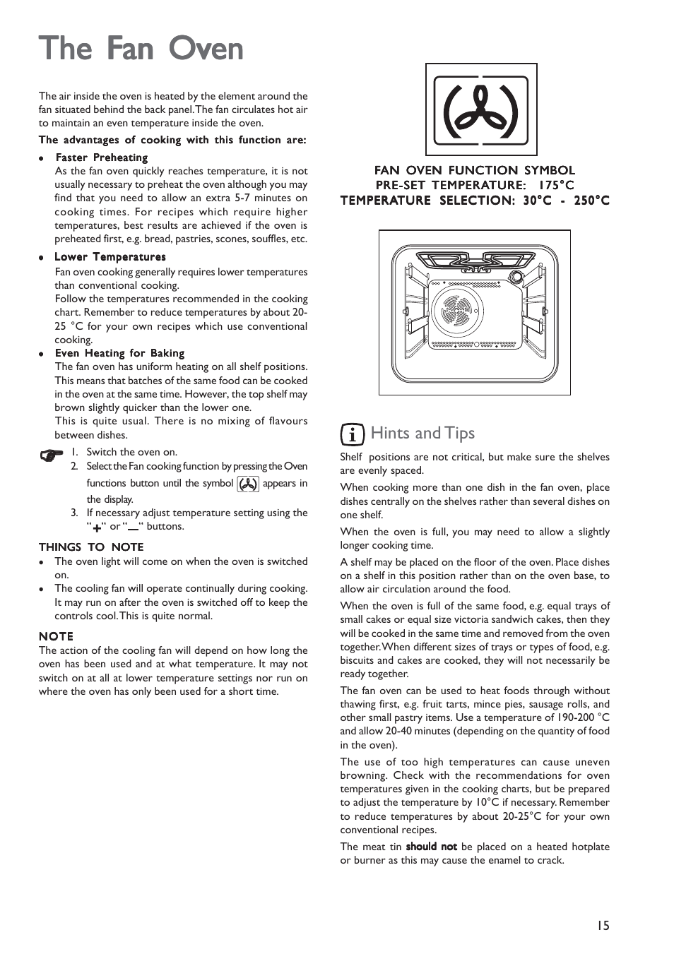 The fan ov, The fan ov the fan oven en en en en, Hints and tips | John Lewis JLBIOS603 User Manual | Page 15 / 28