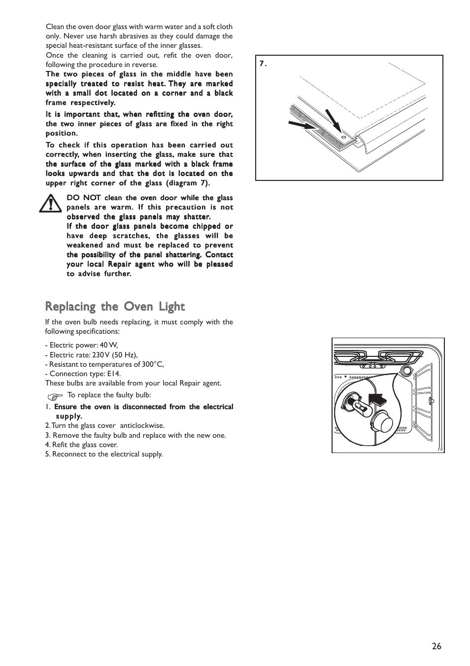 Replacing the oven light | John Lewis JLBIOS603 User Manual | Page 26 / 28