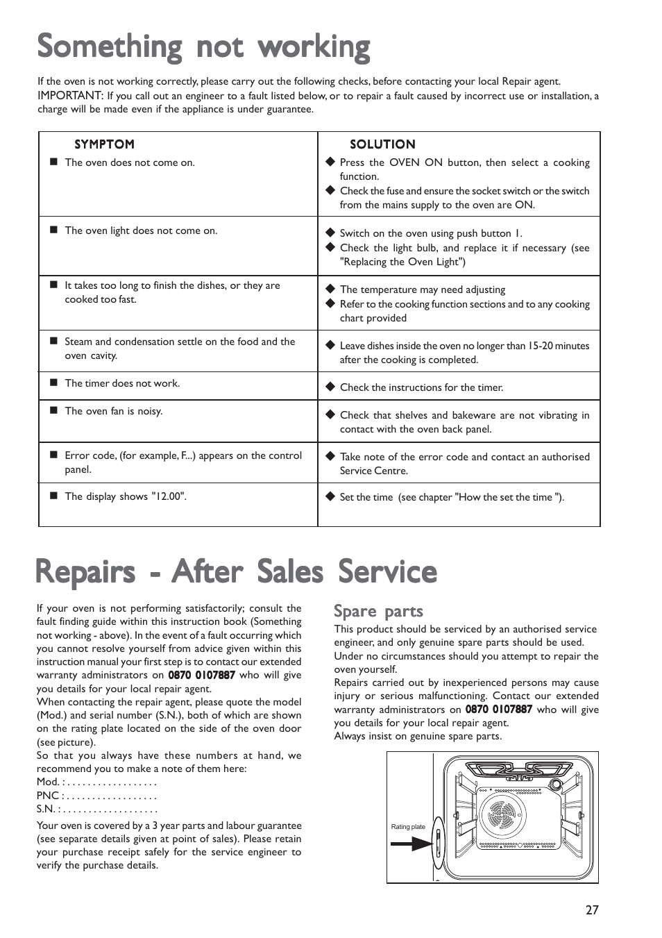 Repairs | John Lewis JLBIOS603 User Manual | Page 27 / 28