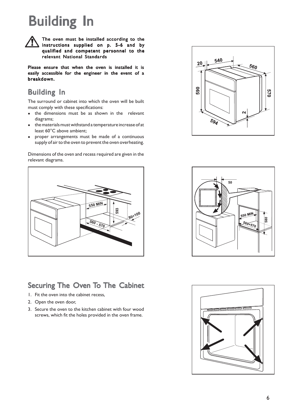 Building in, Securing | John Lewis JLBIOS603 User Manual | Page 6 / 28