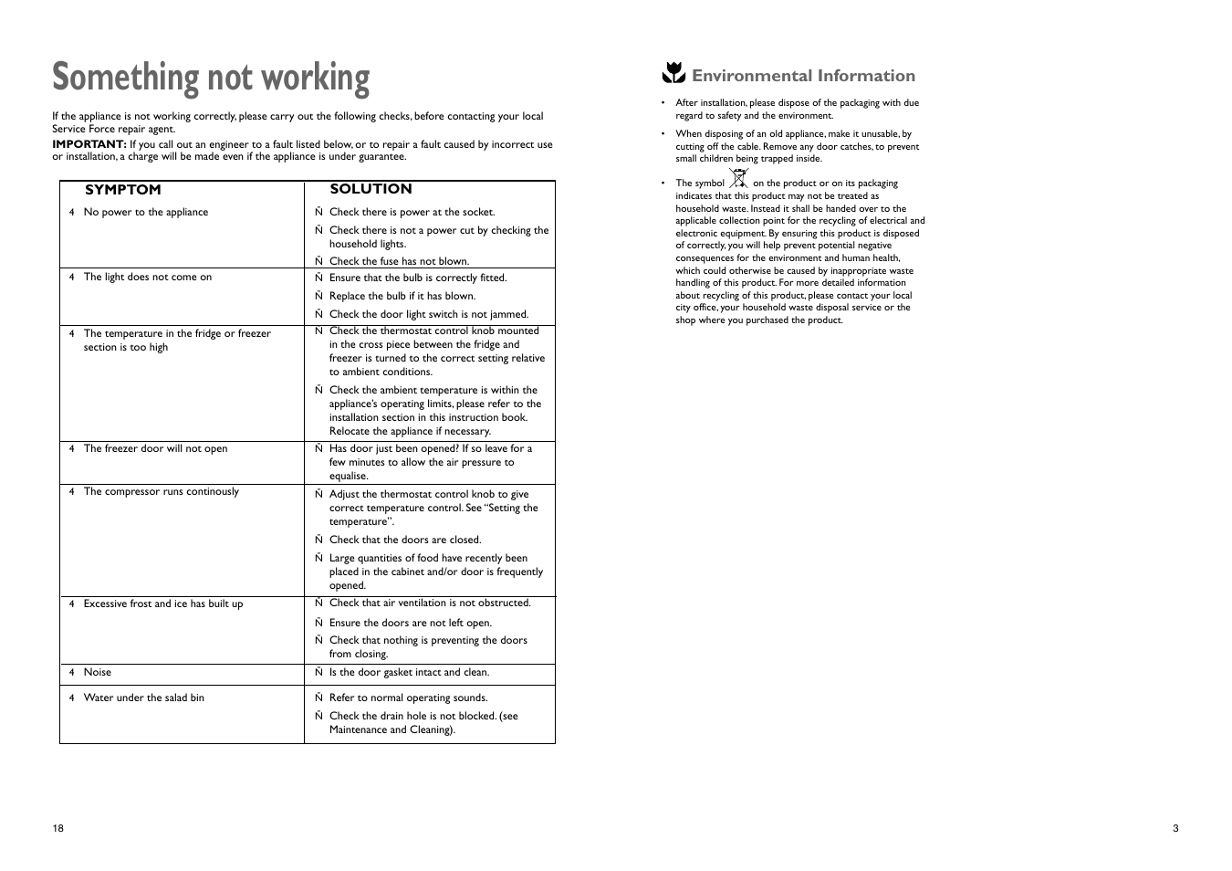 Something not working, Environmental information | John Lewis JLBIFF 1802 User Manual | Page 18 / 20