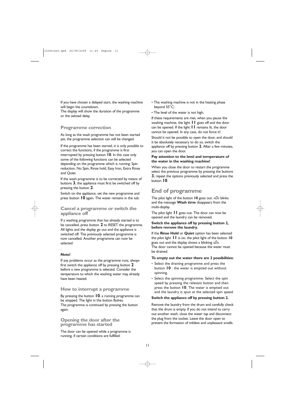End of programme | John Lewis JLWM 1406 User Manual | Page 11 / 28