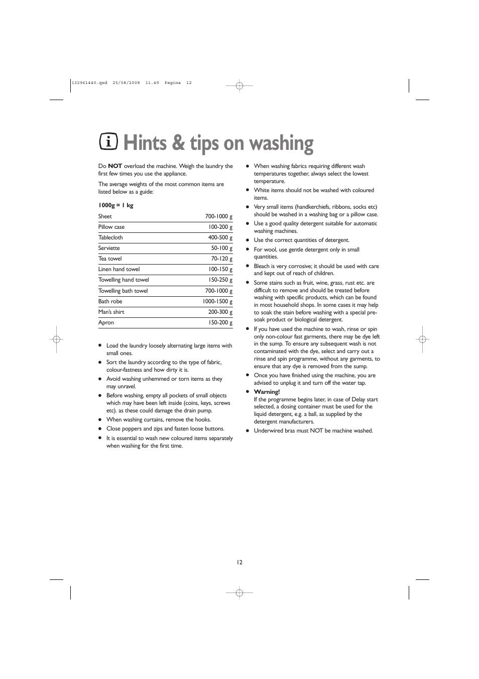 Hints & tips on washing | John Lewis JLWM 1406 User Manual | Page 12 / 28