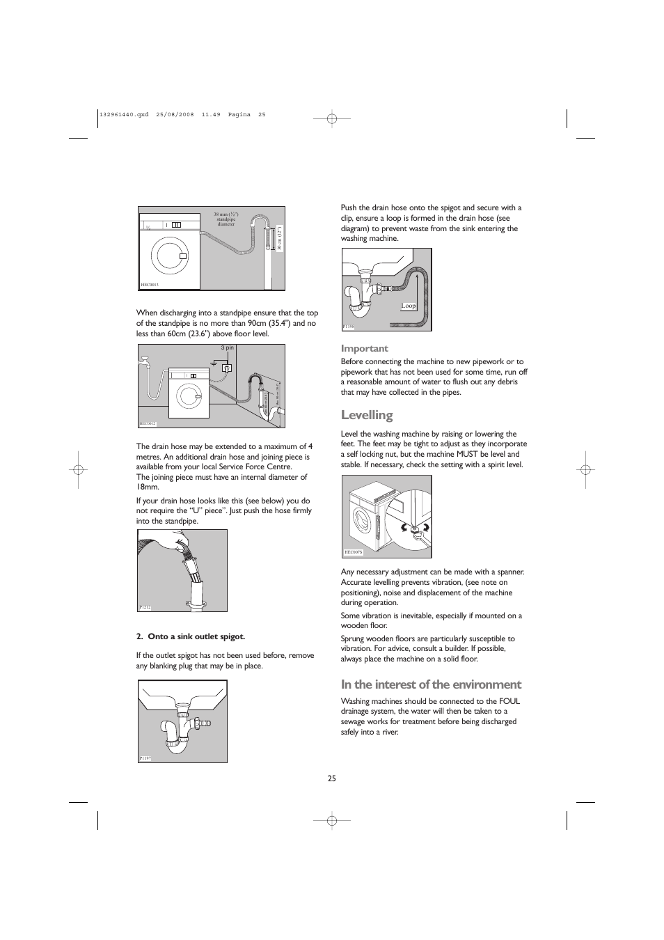 Levelling, Important | John Lewis JLWM 1406 User Manual | Page 25 / 28
