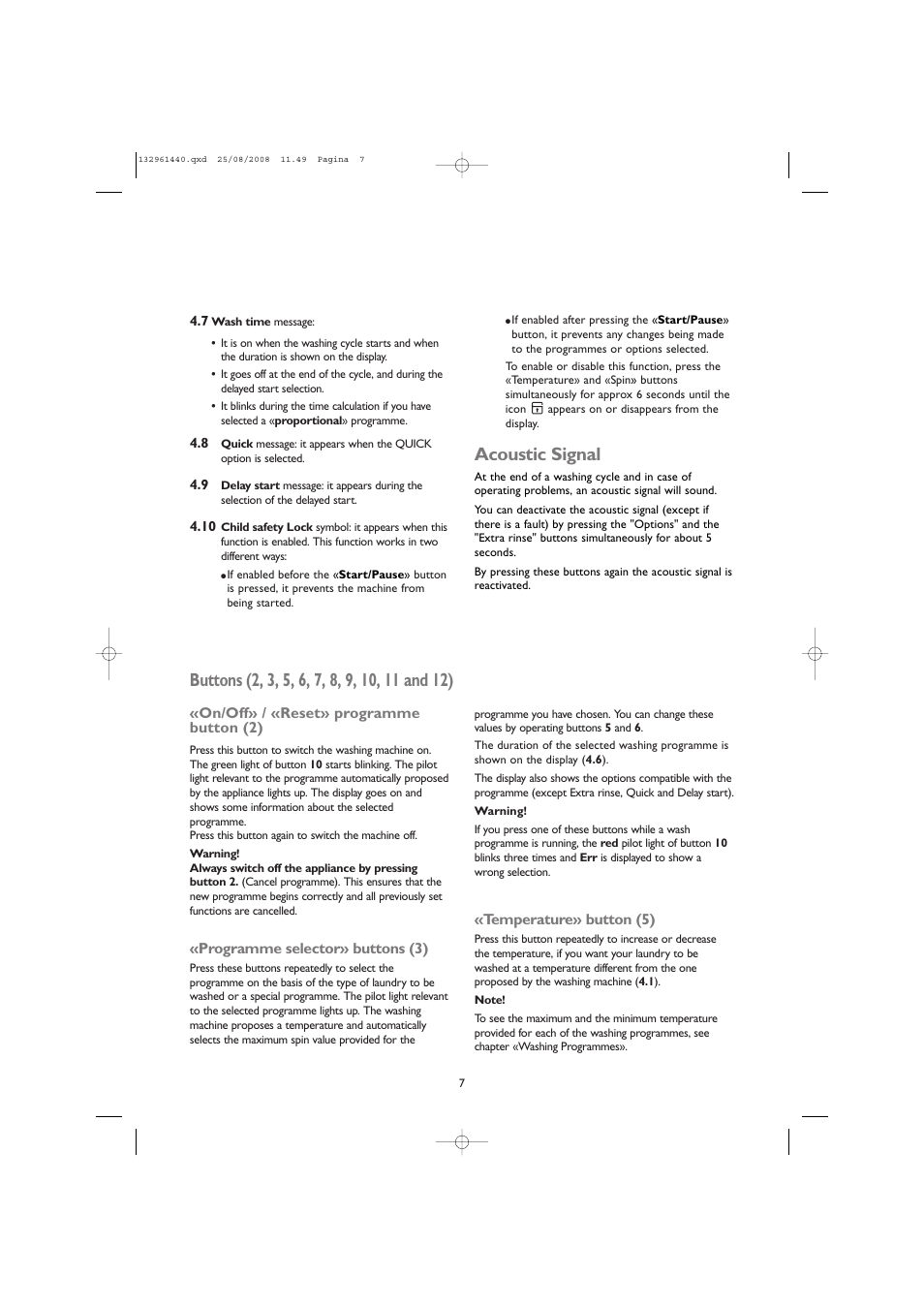 Acoustic signal | John Lewis JLWM 1406 User Manual | Page 7 / 28