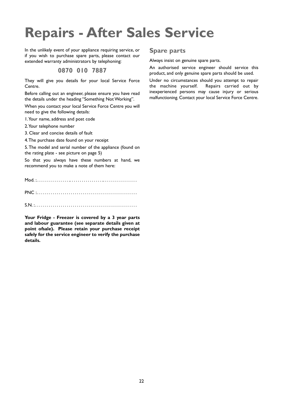 Repairs - after sales service | John Lewis JLSS2009 User Manual | Page 22 / 24