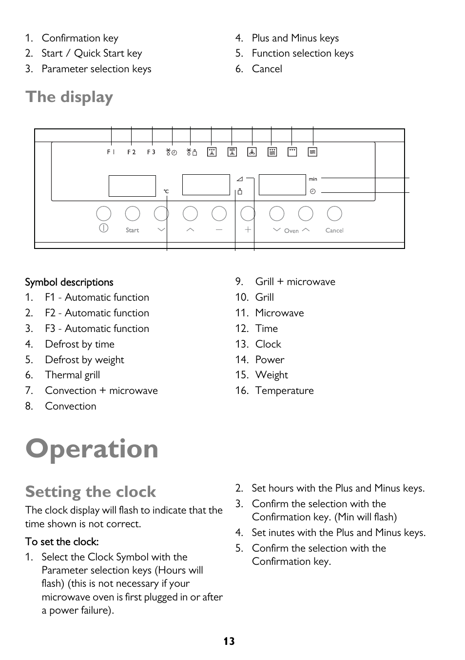 Operation, The display, Setting the clock | John Lewis JLBICO2 User Manual | Page 13 / 32