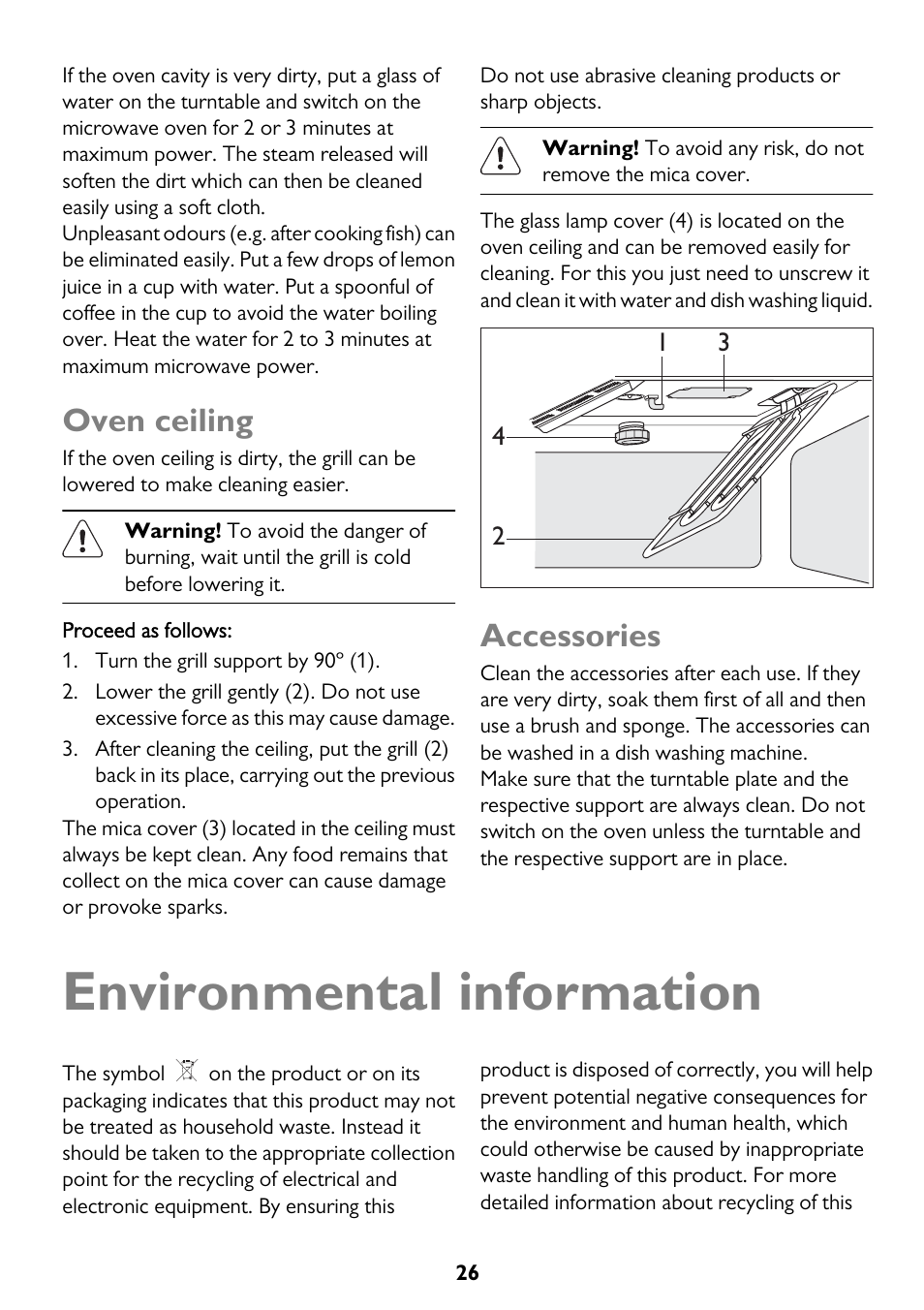 Environmental information, Oven ceiling, Accessories | John Lewis JLBICO2 User Manual | Page 26 / 32