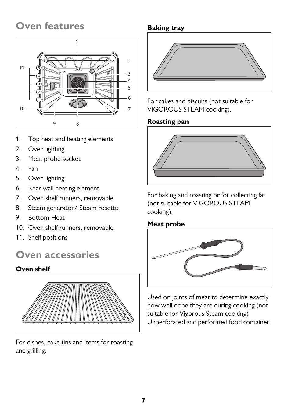 Oven features, Oven accessories | John Lewis JLBIOS610 User Manual | Page 7 / 40