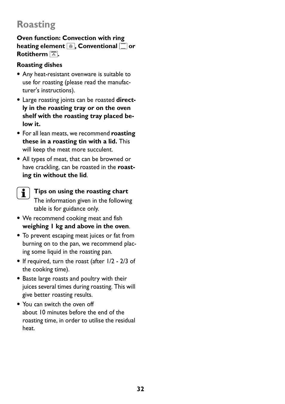 Roasting | John Lewis JLBIOS609 User Manual | Page 32 / 60