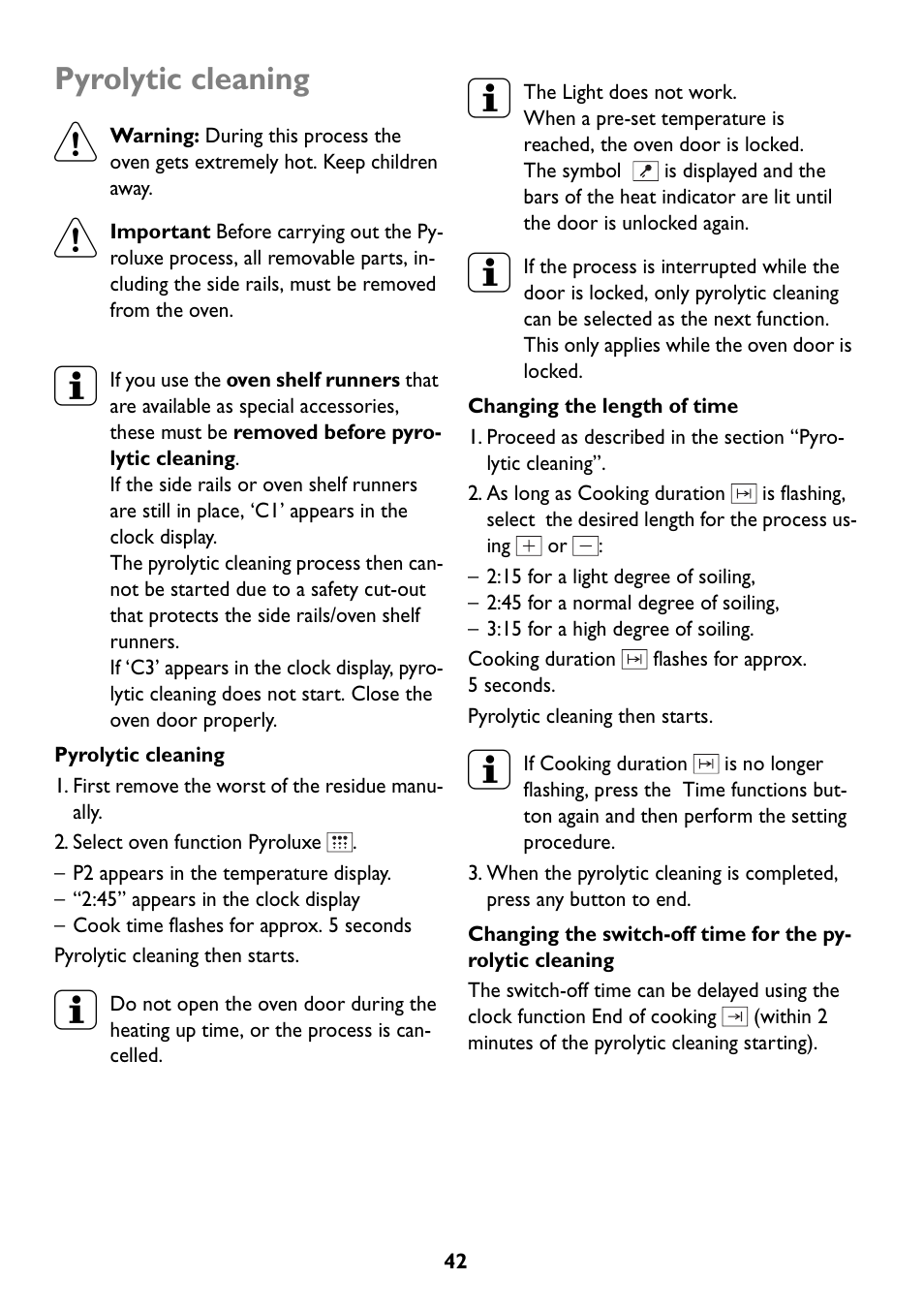 Pyrolytic cleaning | John Lewis JLBIOS609 User Manual | Page 42 / 60