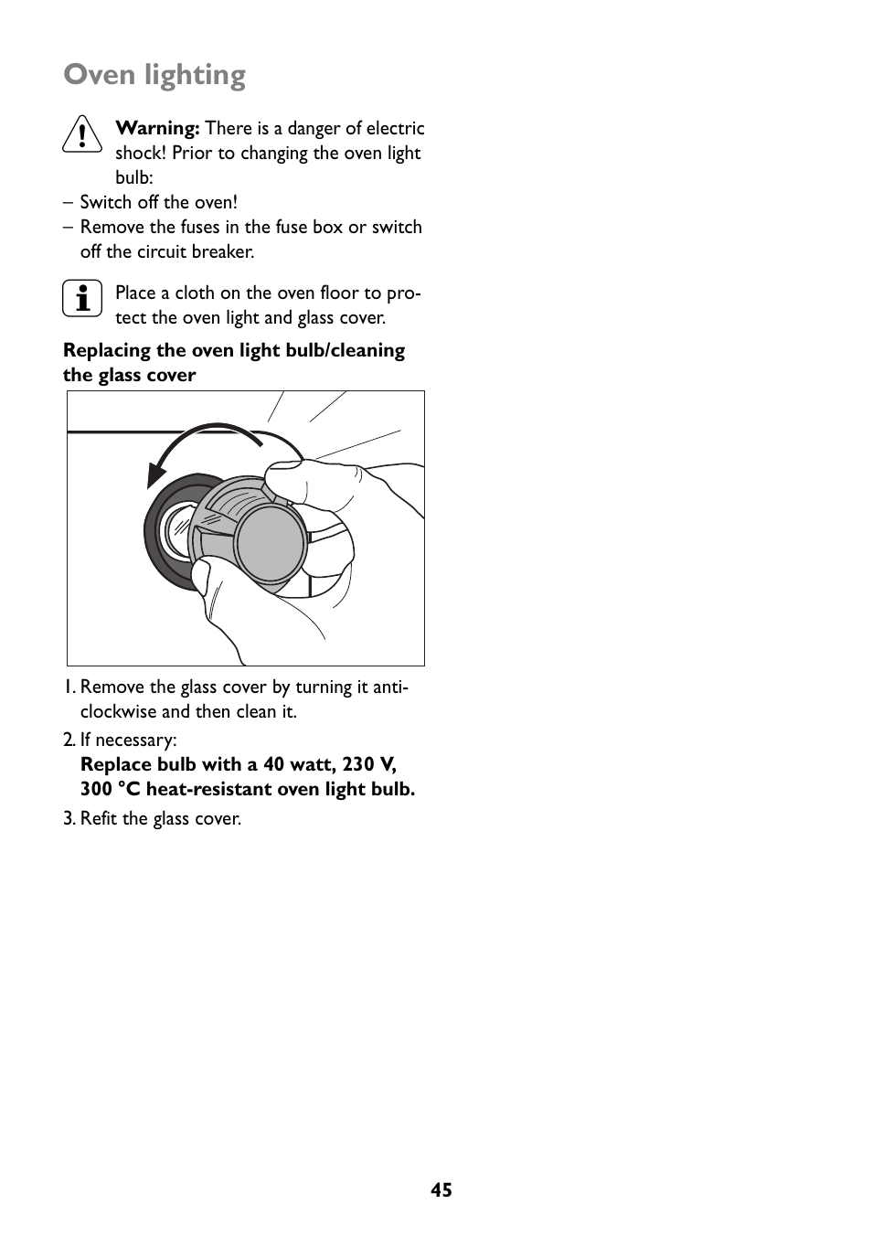 Oven lighting | John Lewis JLBIOS609 User Manual | Page 45 / 60