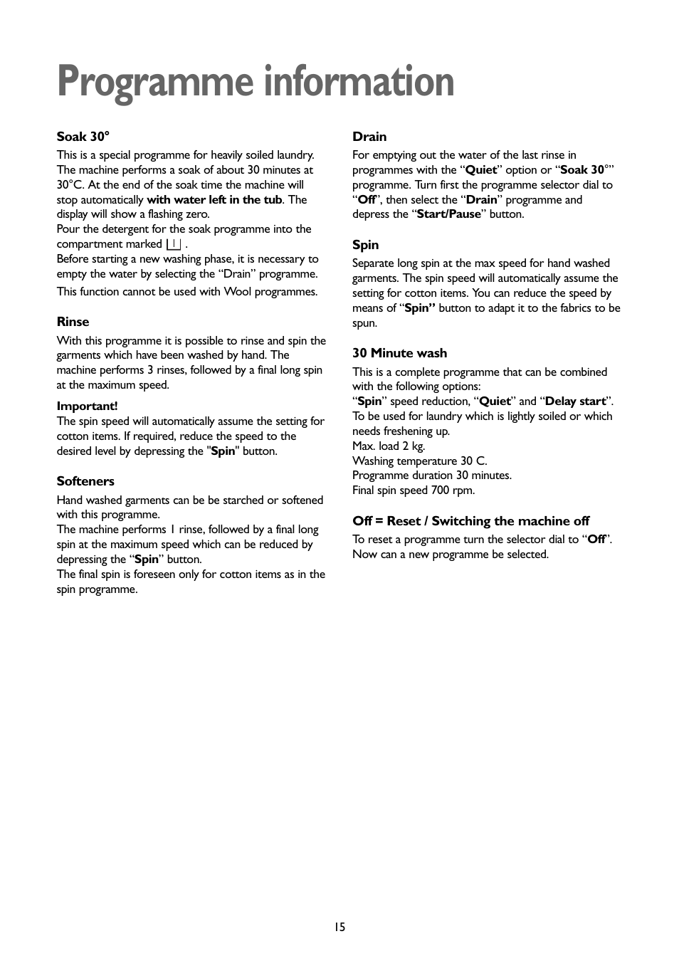 Programme information | John Lewis JLWM1202 User Manual | Page 15 / 27