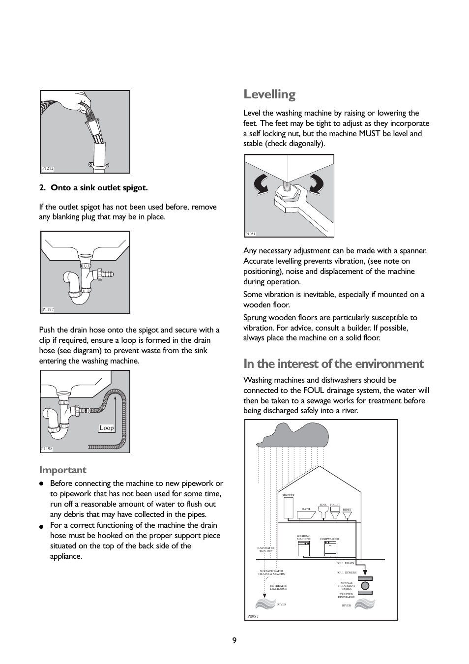 Levelling, Important | John Lewis JLWM1202 User Manual | Page 9 / 27
