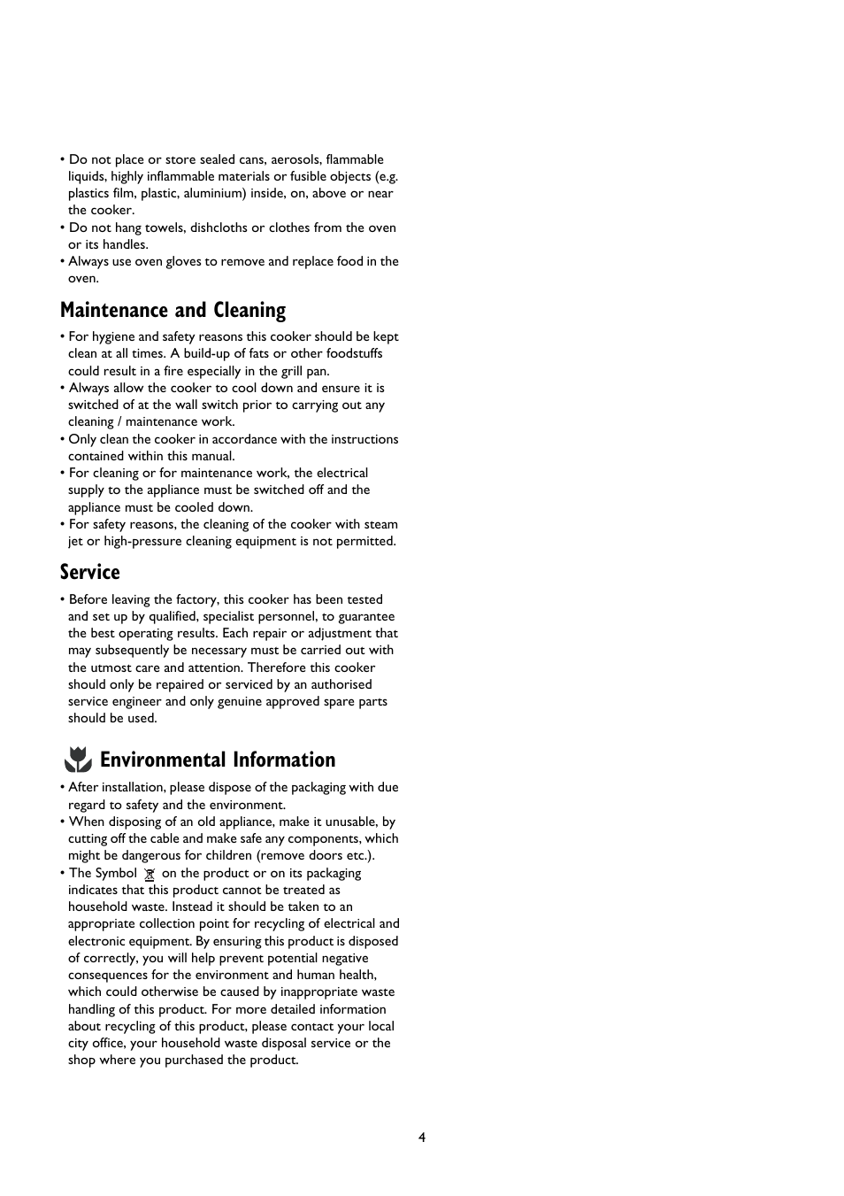 Maintenance and cleaning, Service, Environmental information | John Lewis JLRC101 User Manual | Page 4 / 28