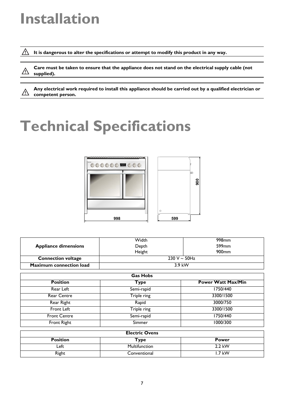 Installation, Technical specifications | John Lewis JLRC101 User Manual | Page 7 / 28