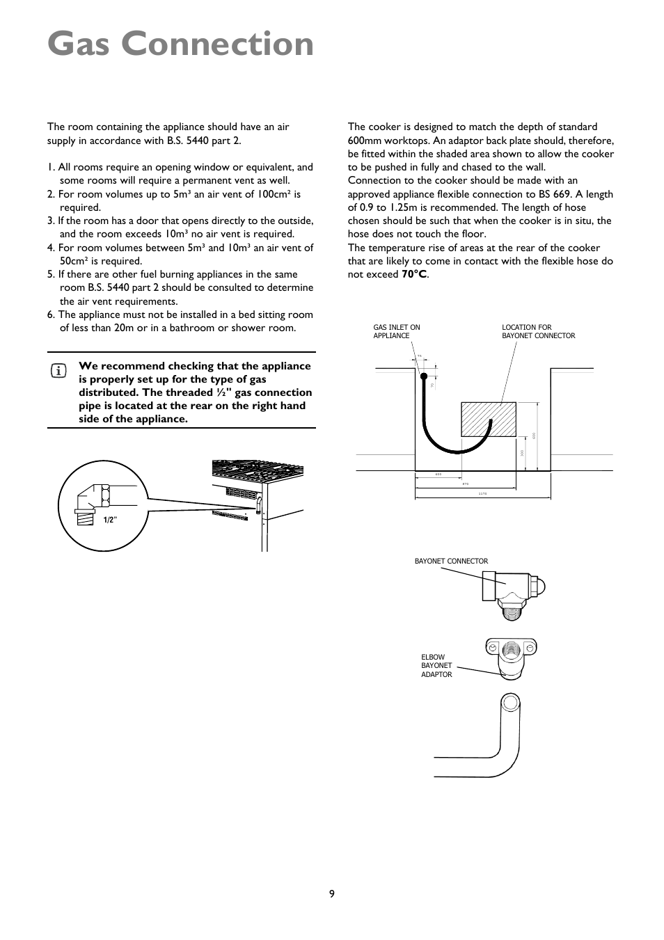 Gas connection | John Lewis JLRC101 User Manual | Page 9 / 28