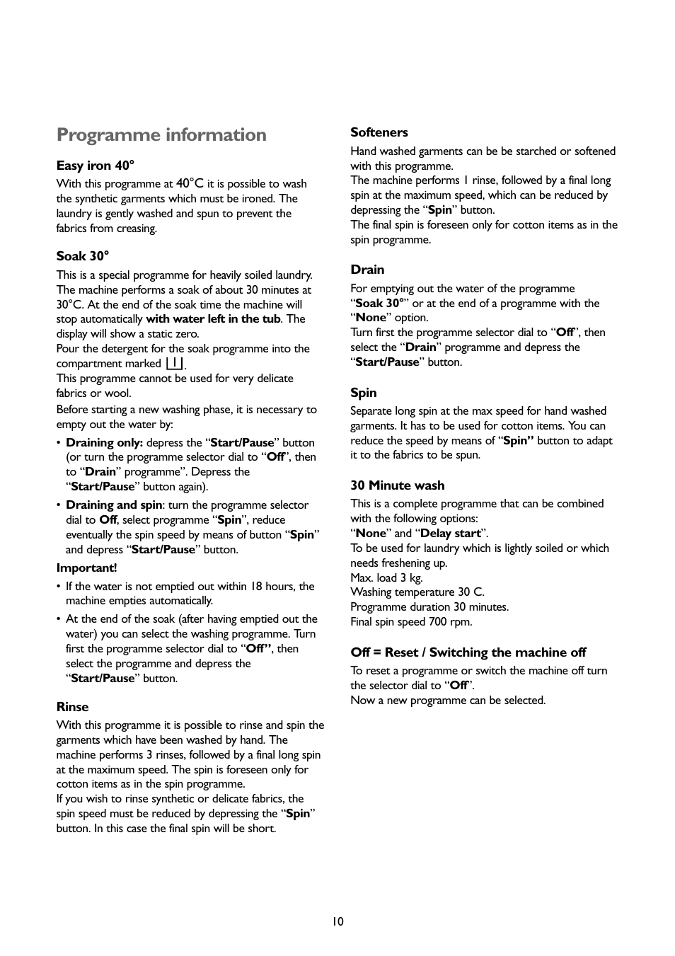 Programme information | John Lewis JLWD1404 User Manual | Page 10 / 29