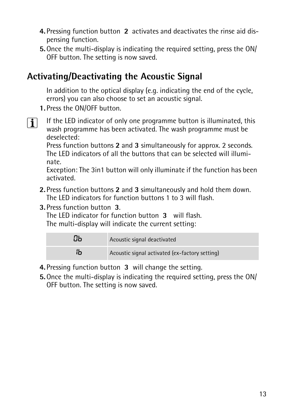 Activating/deactivating the acoustic signal | John Lewis JLDWS1202 User Manual | Page 13 / 40