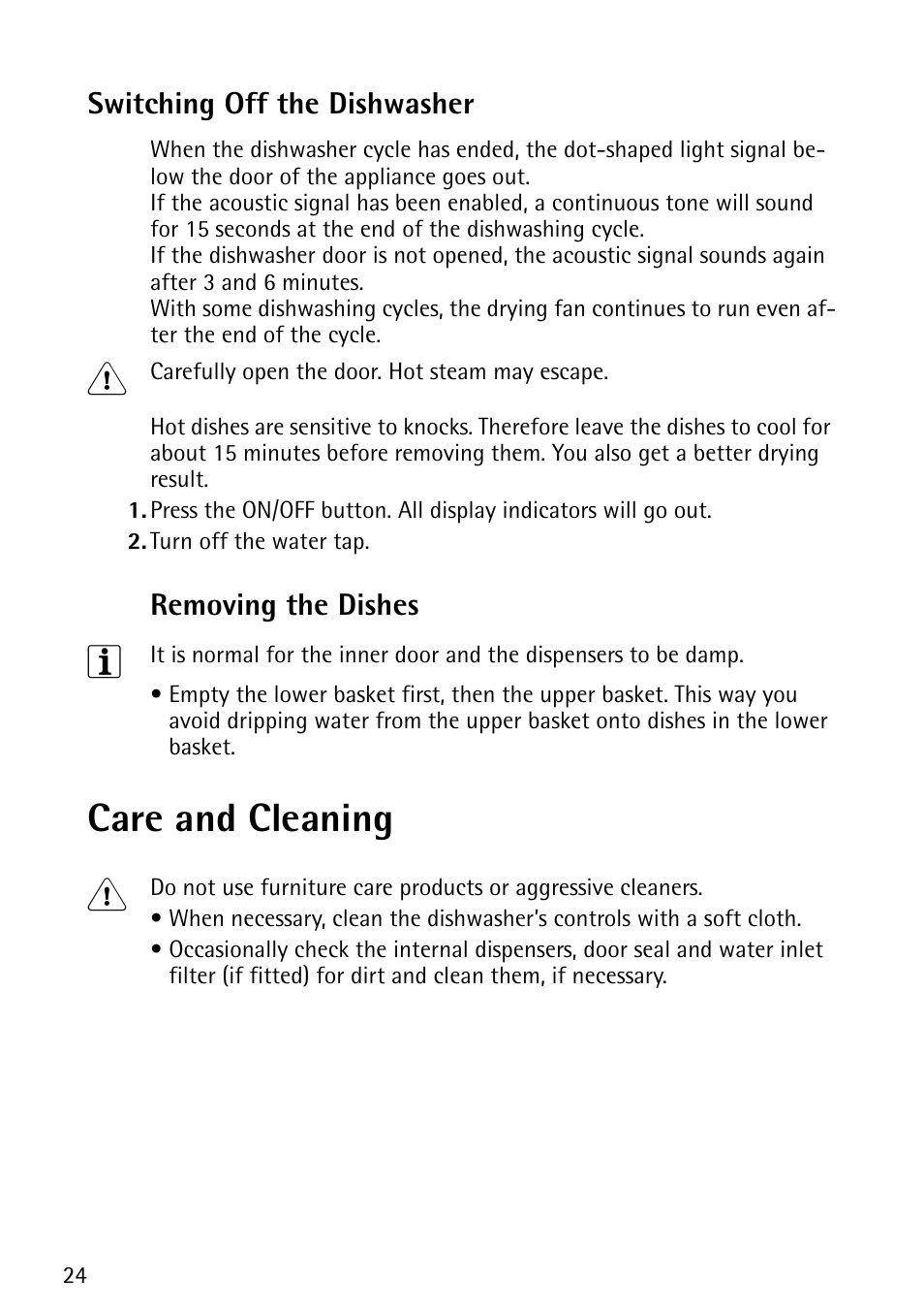 Care and cleaning 1 | John Lewis JLDWS1202 User Manual | Page 24 / 40