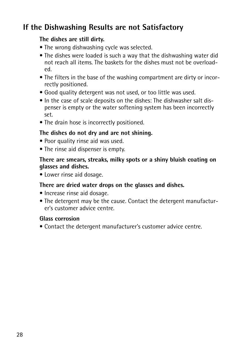 If the dishwashing results are not satisfactory | John Lewis JLDWS1202 User Manual | Page 28 / 40