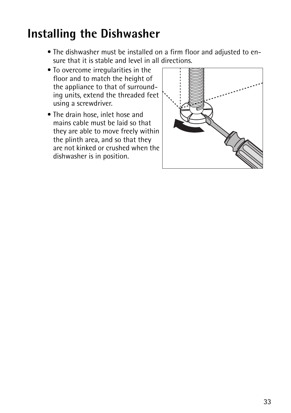 Installing the dishwasher | John Lewis JLDWS1202 User Manual | Page 33 / 40