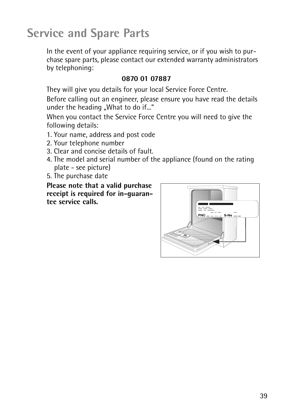 Service and spare parts | John Lewis JLDWS1202 User Manual | Page 39 / 40