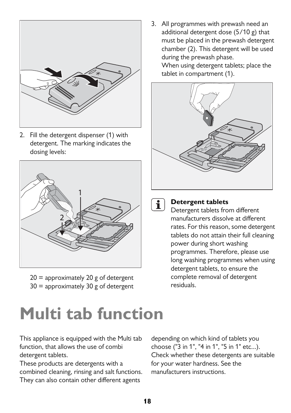 Multi tab function | John Lewis JLDWW 1206 User Manual | Page 18 / 36