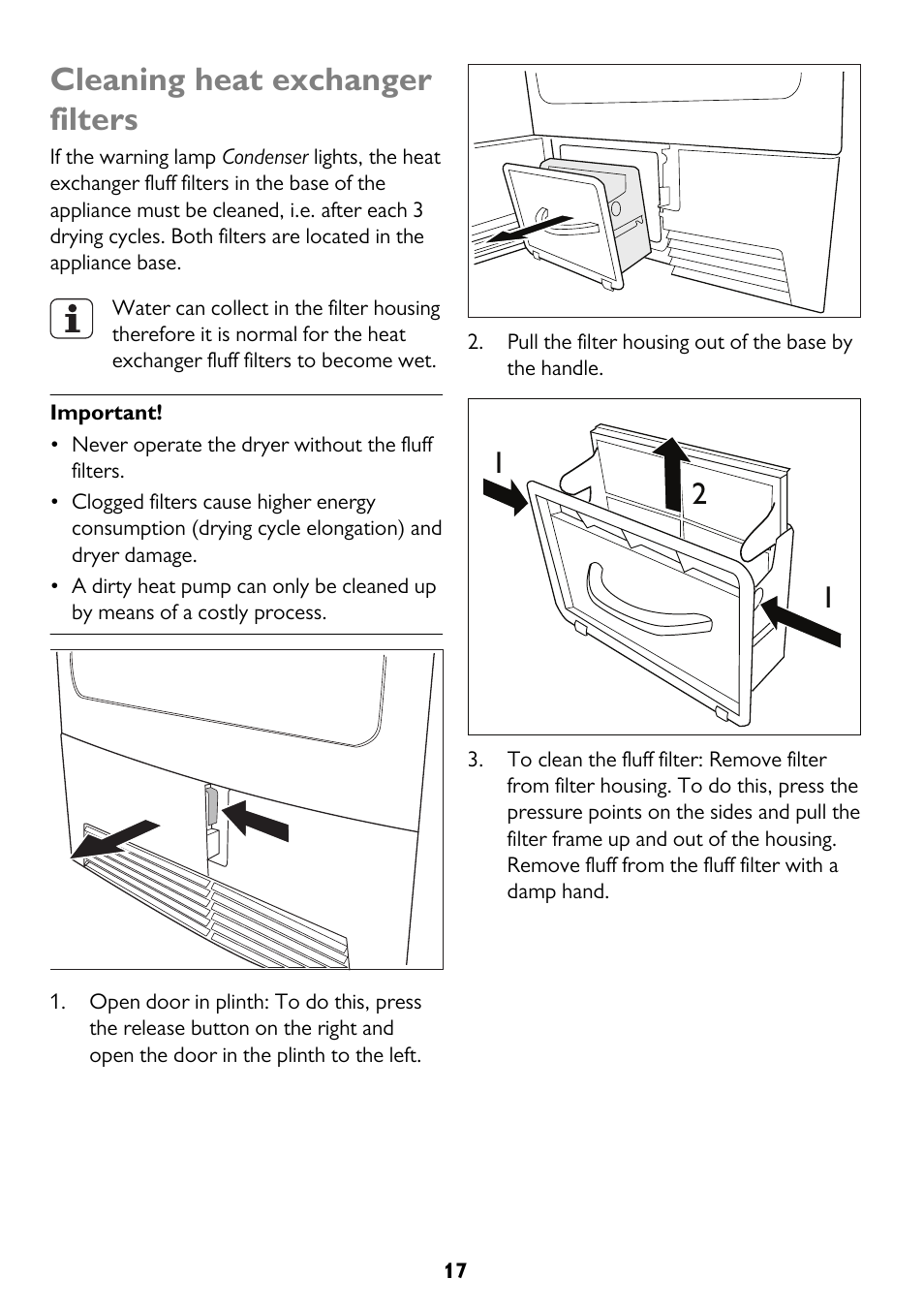 Cleaning heat exchanger filters | John Lewis JLTDH14 User Manual | Page 17 / 28