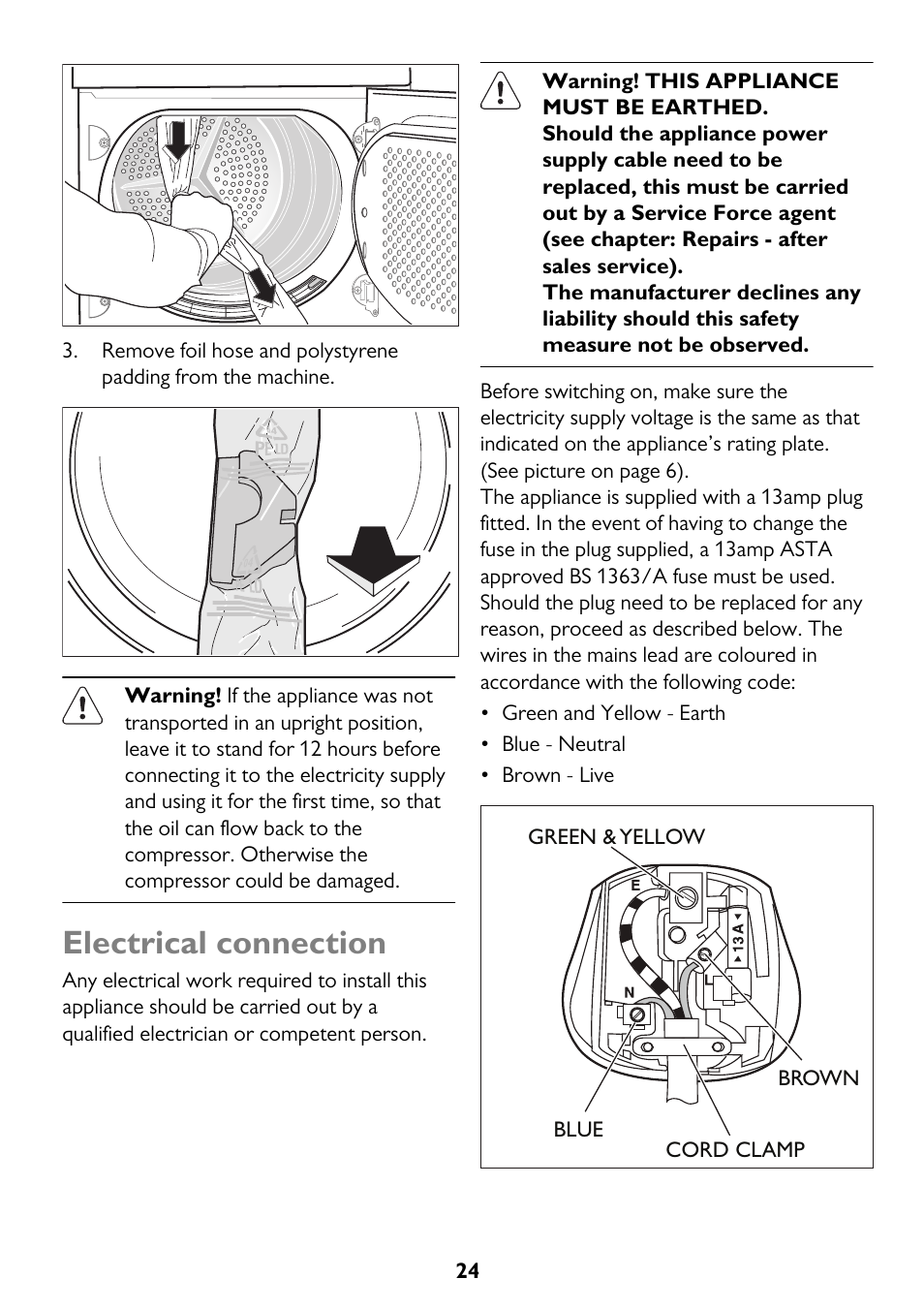 Electrical connection | John Lewis JLTDH14 User Manual | Page 24 / 28