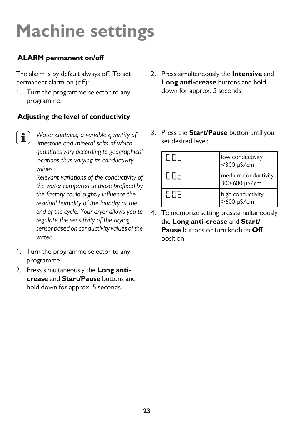Machine settings | John Lewis U33046 JLTDC10 User Manual | Page 23 / 32